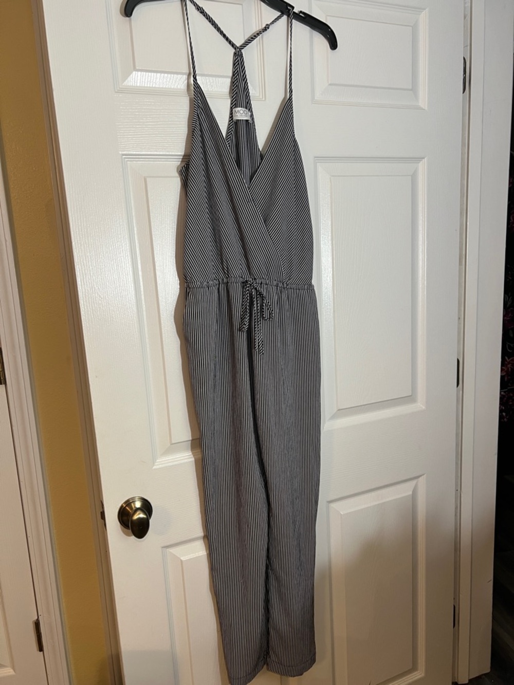 Striped V-Neck Sleeveless Jumpsuit in Black and White